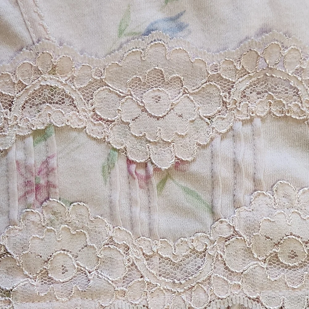 Miss Elaine Lace Yoke Floral Nightgown L | Vintage Style Pastel Silkyknit